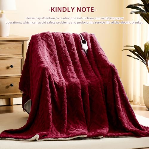 JKMAX Heated Electric Blanket Queen Size-84"x90" Heating Blanket with 10 Heating Levels & 5 Time Settings Over-Heat Protection,Winter Warmer for Adults with ETL Certification(Red)