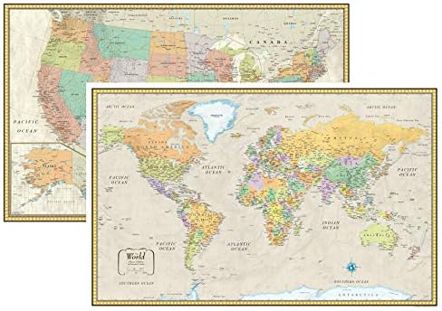 RMC 32" x 50" Classic United States USA and World Wall Map Set (Classic Edition)