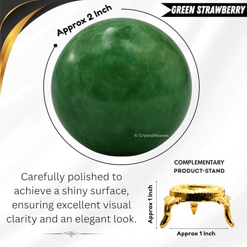 Image of Certified Green Strawberry Quartz Crystal Ball for Meditation - Premium Crystal Vastu Items for Home and Feng Shui Items for Good Luck - Ideal for Pooja Supplies and Spiritual Practices (2 inch Inch)