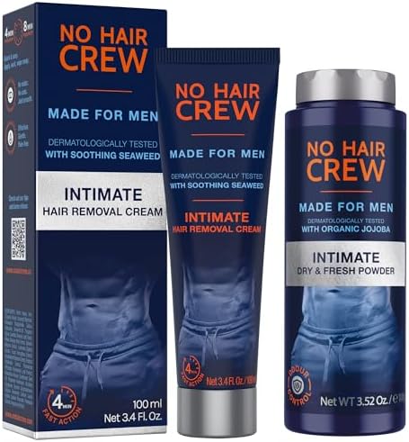 No Hair Crew | Intimate Bundle | Includes Hair Removal Depilatory Cream for Men and Dry & Fresh Body Powder for Sweat and Odor Control