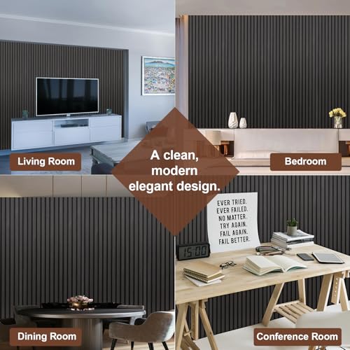 Yuzzy Wood Panels for Wall and Ceiling - 108 x 11 Inch Wood Slat Acoustic Panels 4 PCS - Modern Sound Absorbing Wall Panels for Interior Wall Decor for Home, Office, Studio - Rustic Black Oak by Yuzzy - Image 6