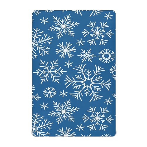 Moudou Blue Snowflake Playard Sheet for Boy Girls, Soft Breathable Fitted Toddler Sheet for Standard Playard Bed Mattress, 39 x 27 x 5 Inch