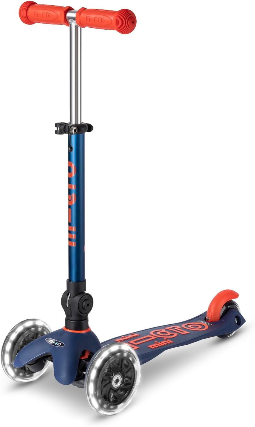 Kickboard | Mini Foldable LED Kids Scooter for Ages 2-5 | Children up to 110 lbs | 3 Wheel Lean-to-Steer Design | Adjustable T Bar | Smooth Ride, Motion-Activated PU LED Wheels | Swiss Design