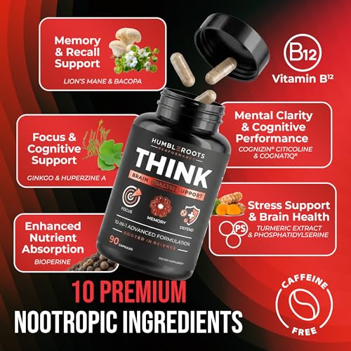 Image of All-Natural Brain Supplement for Memory and Focus - Caffeine-Free Long-Term Cognitive Support - 10 Nootropic Ingredients Including Lion's Mane, Bacopa, Turmeric, Ginkgo & Huperzine A - 90 Capsules