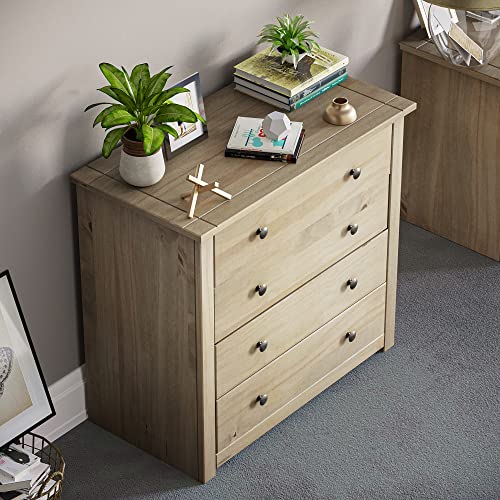 Vida Designs Panama 4 Drawer Chest Solid Pine Wood, Bedroom furniture, Waxed Oak Finish
