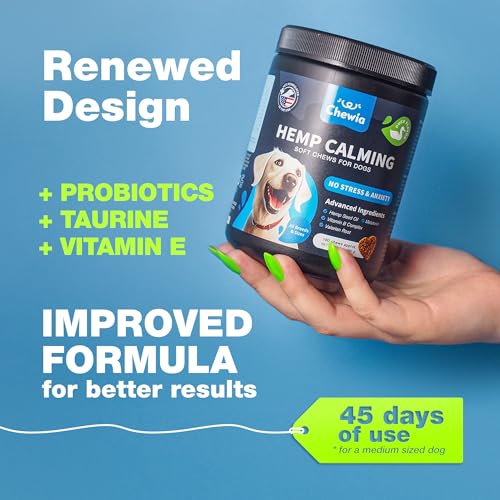 CHEWIA Hemp Calming Chews for Dogs Anxiety - 180 Duck Flavor Treats for Dog Calming with Valerian Root, Chamomile Extract & L-Theanine - Dog Chews for Vet Visits, Travel, Thunderstorms, Nail Trimming