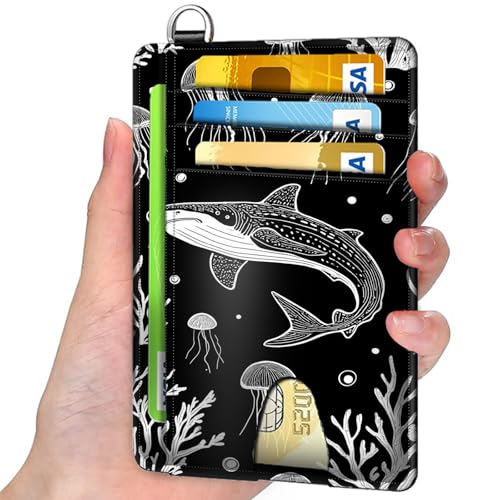Slim RFID Blocking Wallet Minimalist Front Pocket Card Holder, Whale Shark and Jellyfish Secure Leather Credit Card Case with Security Pockets for Men and Women2