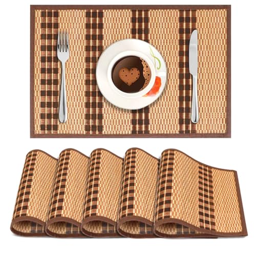 Image of HOKIPO Heat Resistant Wooden Placemats Set of 6 Dining Table Mats, 45x30 cm, Bronze (AR2817-D9)