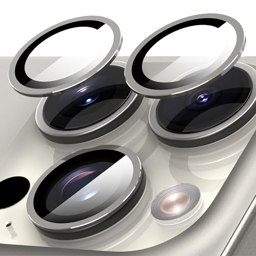 Diruite 2 Stücks Kameraschutz für iPhone 15 Pro/15 Pro Max Kamera Linse Schutzfolie,Ultradünn mit Positionierplatte HD Gehärtetes Glas Kamera Schutzfolie Camera Protector,Titan Natur