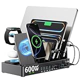 600w Charging Station for Multiple Devices, 15 in 1 Wireless Charging Station for Apple, Dual 100w USB C Tablet Charging Station for MacBook,iPhone,iPad,Tablet(Black)