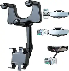 Suporte de telefone de carro giratório e retrátil -para espelho retrovisor, ajuste de rotação de 360 ​​graus, fácil de instalar e remover, para a maioria dos telefones celulares e carros