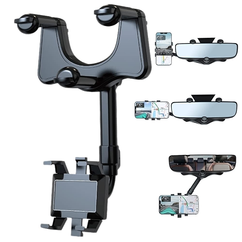 Suporte de telefone de carro giratório e retrátil -para espelho retrovisor, ajuste de rotação de 360 graus, fácil de instalar e remover, para a maioria dos telefones celulares e carros Suporte de telefone de carro giratório e retrátil -para espelho retrovisor, ajuste de rotação de 360 graus, fácil de instalar e remover, para a maioria dos telefones celulares e carros
