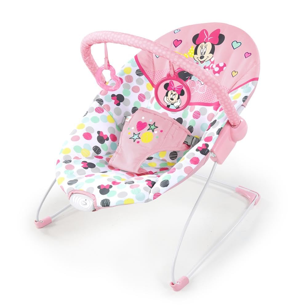 Bright Starts Disney Baby Minnie Mouse Vibrating Bouncer with Toy bar- Spotty Dotty