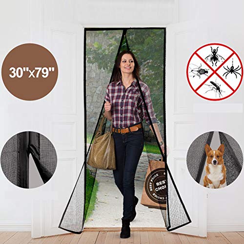 Magnetic Screen Door Curtains Durable Fiberglass Mesh Full Frame Screens with Velcro and Easy to Install Fit Doors Size Up to 30