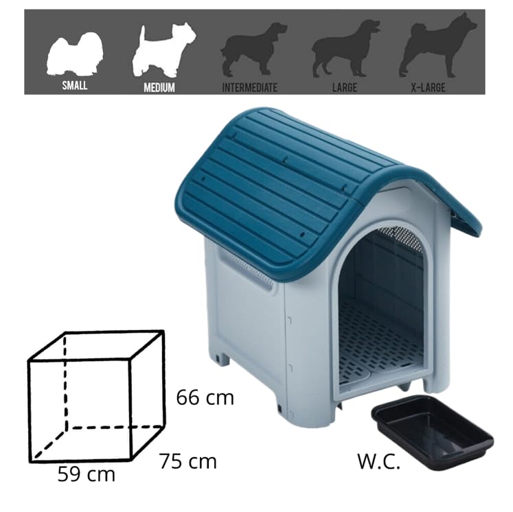 Lanco - Zwinger für kleine Hunde mit Toilette. Innen- und Außenbereich mit Belüftungsöffnungen. Widerstandsfähiges Material. 75x59x66cm. Blau und Weiß.