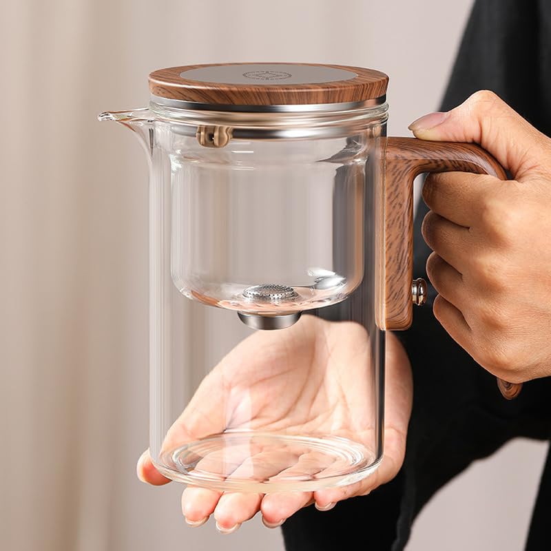 Enchanti Tea Pot, Magic Teapot mit Infuser, Wassertrennung, Borosilicate-Glas, SUS304 Edelstahl, 600 ML, Klar