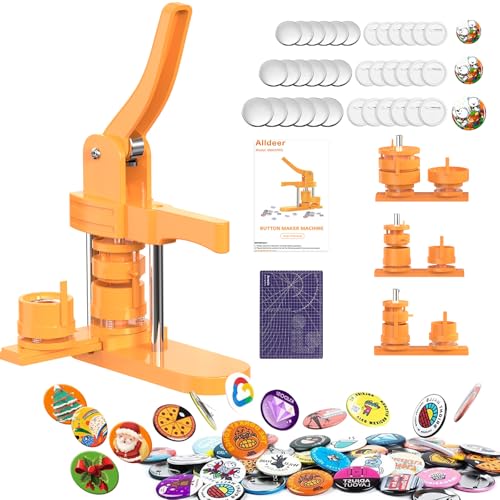 Alldeer-Button-Maker-Machine-Kit, Multiple Sizes 25+32+44mm, DIY Pin Maker Machine with 300 Plastic Backs, Slide Rail Button Press for Badges, Custom Pins & Crafts