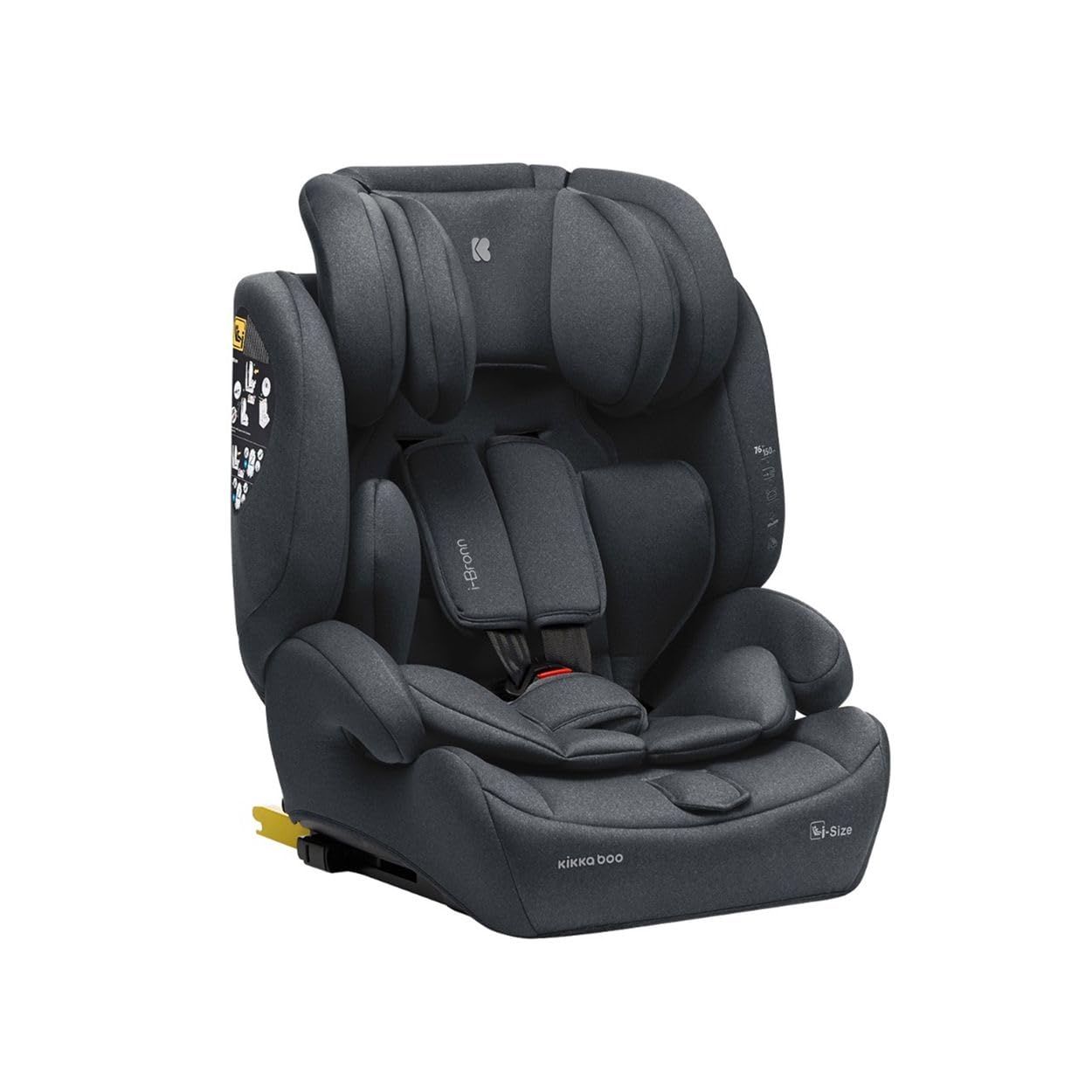 Kikkaboo Siège enfant I-Bronn i-Size (76-150cm) Isofix, Top Tether, Coussin, coloris:gris