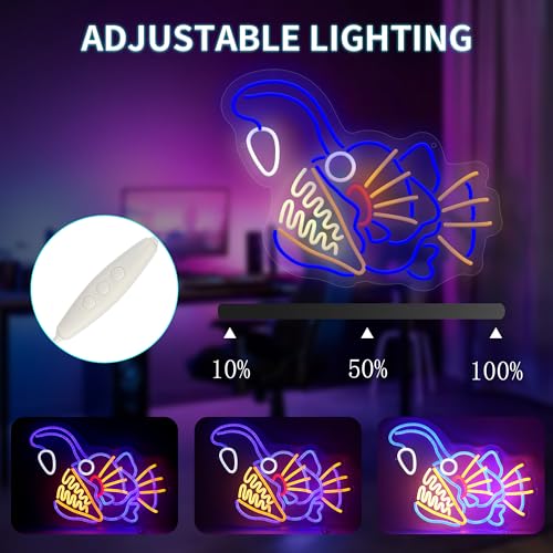 Image of Anglerfish Fishing Neon Sign, LED Neon Light Up Sign for Wall Decor, Angler Fish Gifts for Fisher, Game,Garage, Man Cave, Bar, Fishing Theme Wall Decoration