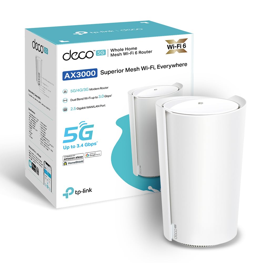 TP-Link Deco X3000-5G LTE - Router Wi-Fi 6 AX3000, tecnología 5G, 1 × 2, Puerto de 5 Gbps + 2 Puertos Gigabit, Compatible con Antenas externas 5G, Soporte de tecnología de Mesh