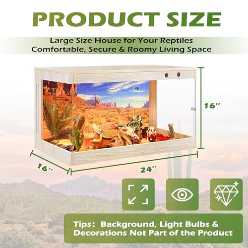 Image of Royxen Reptile Enclosure,31 Gallons Reptile Tank with Wooden Top and Lockable Design,Tempered Glass Bearded Dragon Tank for Lizard Gecko Habitat (Oak,24 inch Length)