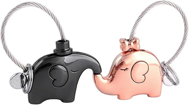 Pimoys Keychain 1 Pair Kissing Elephants Key ChainZinc Alloy Key Chain Gift for Valentines Wedding Couple Lover Shiny Black and Rosegold