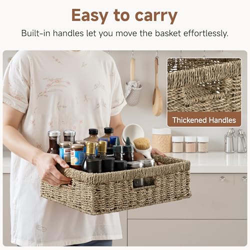 Image of StorageWorks Pantry Baskets, Wicker Storage Baskets, Shallow Basket, 1-Pack