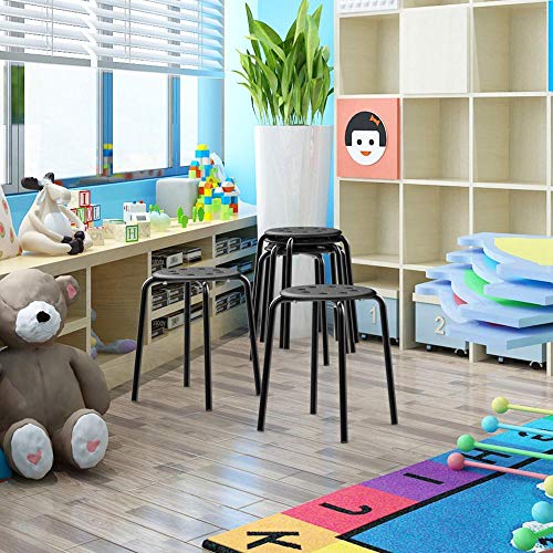 Topeakmart Set Of 5 Commercial Plastic Stackable Stools Round Top Backless Stool Metal Leg 17.3In Height Black #TOP6