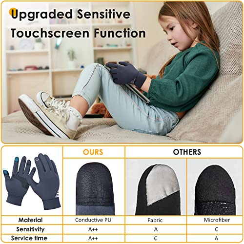 Aotow Winter Running Gloves For Kids - Kid Touch Screen Gloves Warm Thermal Mittens Anti-Slip Bike Snow Ski Soccer For Boys Girls - Gray #TOP3