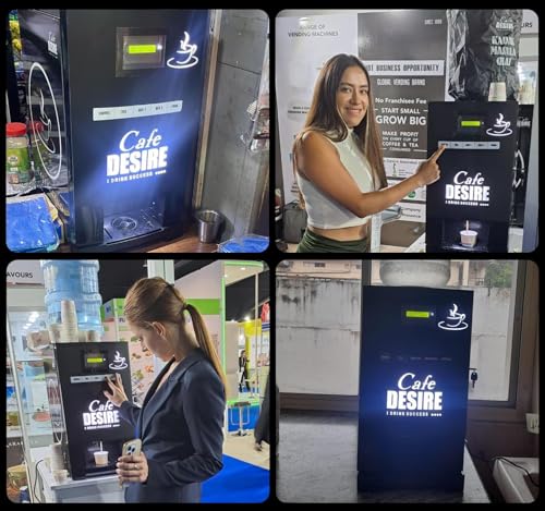 Image of Cafe DESIRE I DRINK SUCCESS Tea & Coffee 4 Lane LED Automatic Coffee Vending Machine | Fully Automatic (4 Lane LED) - VM30