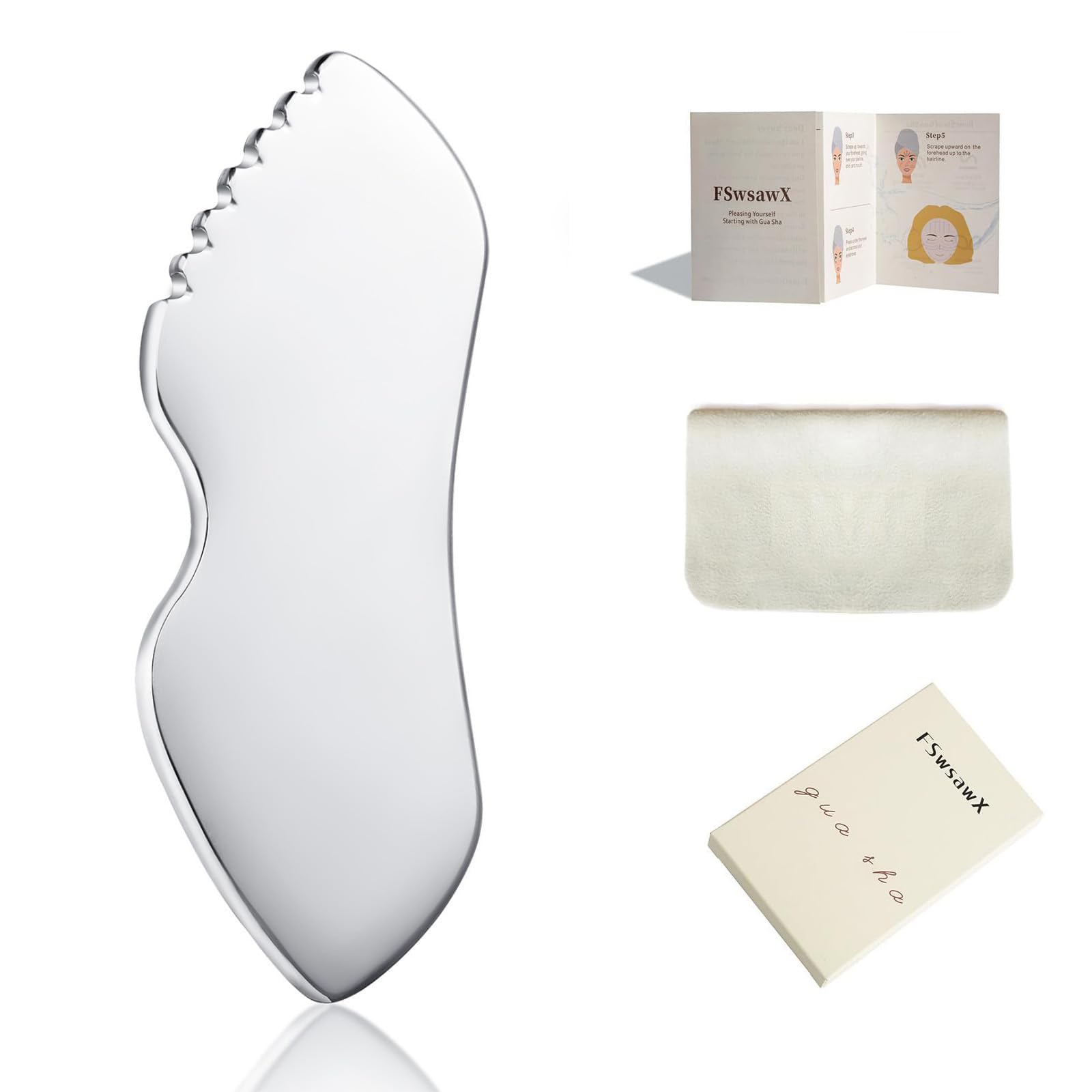 Stainless Steel Gua Sha Facial Tools, Face Comb & Massager Metal Gua sha Tool for Blood Circulation & Lymphatic Drainage, Body and Face Gua Sha Stone for Tighten Skin