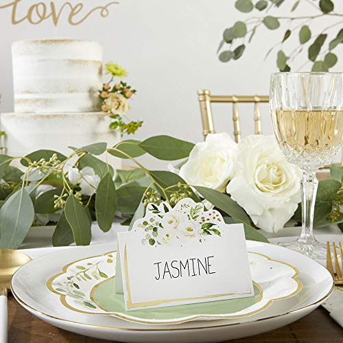 Kate Aspen Sage Green Party Decorations, Eucalyptus Floral Tent Place Cards (Set of 50) - Perfect for Greenery Baby Shower & Bridal Showers