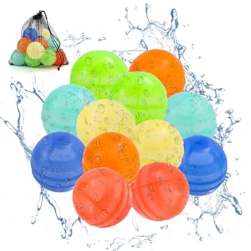 Lyreh 12pz Palline d'Acqua Riutilizzabili, Palloncini Silicone Ricaricabili Palloncini d'Acqua con Sacchetto Rete Giocattoli Estivi a Riempimento Rapido Piscina Spiaggia All'Aperto Feste(6 Colori)