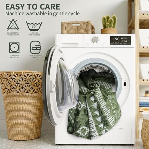 TWINRUN Boho Queen Quilt Set, 3 Piece Queen Quilt Bedding Set (90 x 98 Inch), Lightweight Sage Green Quilt, Boho Style Striped Print Coverlet, Bedspreads Queen Size for All-Seasons, Machine Wash - Image 7