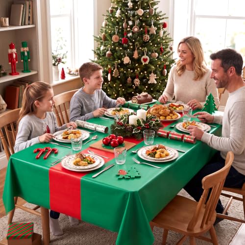 Image of Oudain 6 Pcs Plastic Table Cloths Disposable 54 inch x 108 inch, Red,Green