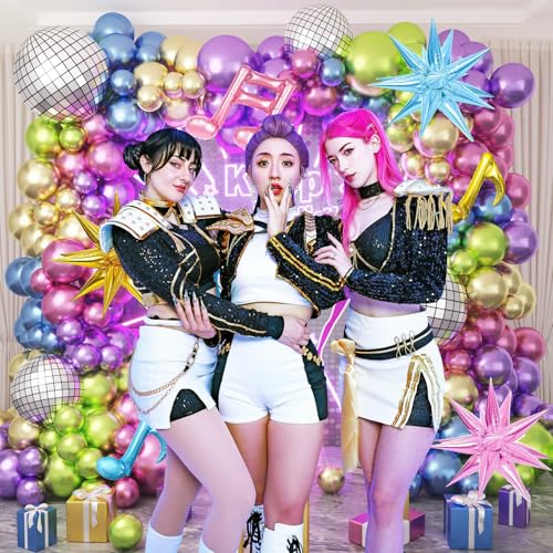 Image of JOGAMS 180Pcs Metallic K-Pop Music Balloon Arch Kit, Full Chrome Balloon Garland with Music Note Exploding Star Disco Foils Balloons for Kpop Music Fan Birthday Concert-Style Stage Prom Party Decor