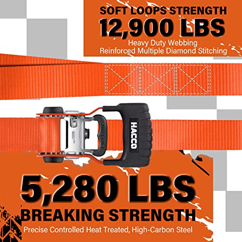 Haccoplanet Ratchet Straps, 5280Lb Break Strengeth, 4Pk 1.6" X 8' Heavy Duty Ratchet Tie Down Strap Set With Padded Handle, Coated S Hook, Soft Loop For Atv Utv Motorcycle Truck Cargo Straps (Orange) #TOP4