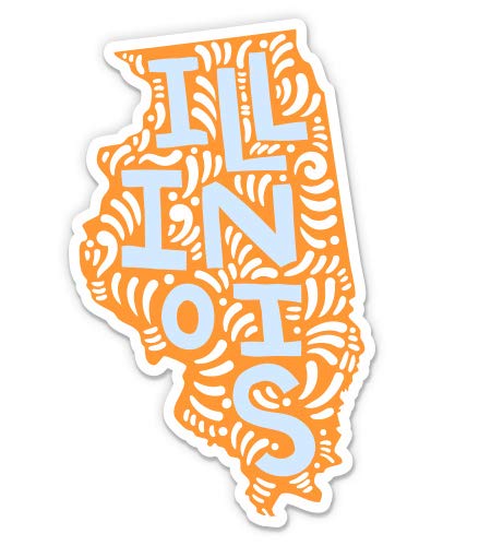 Illinois Shape Cute Letters Native Local - 3" Vinyl Sticker - for Car Laptop I-Pad Phone Helmet Hard Hat - Waterproof Decal