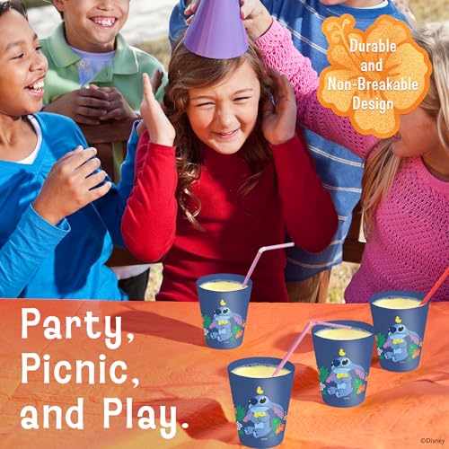 Image of Disney Stitch Plastic Drinking Glasses, Dishwasher Safe, 4-Pack | 16 oz, unbreakable, reusable, BPA-free, stackable to save space, great for water, juice, and family meals
