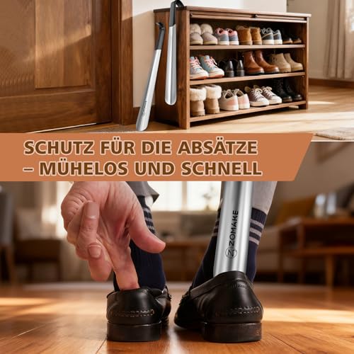 ZOMAKE Schuhlöffel Lang Metall 42 cm, Schuhanzieher Lang Edelstahl für Senioren, Alle Altersgruppen - Müheloses Anziehen ohne Bücken, Ergonomisch - Praktisches Geschenk für Zuhause & Reise(2er Set A)