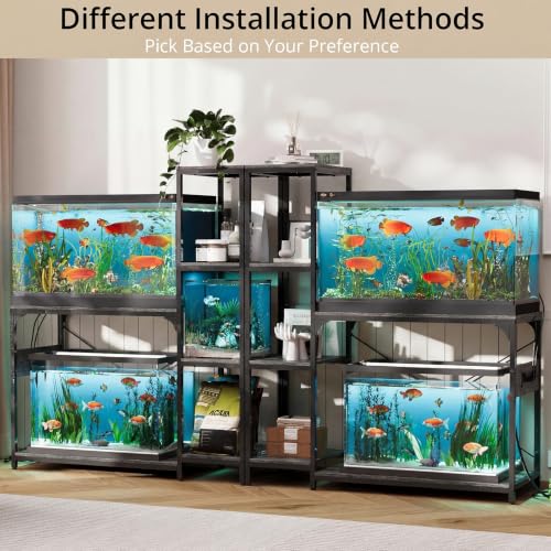 Image of VOWNER 20-29 Gallon Fish Tank Stand with Power Outlet, Wood Aquarium Stand with Shelves for Fish Tank Accessories Storage, Heavy Duty Metal Frame, Turtle Reptile Terrarium Stand, Load 500lb, Grey