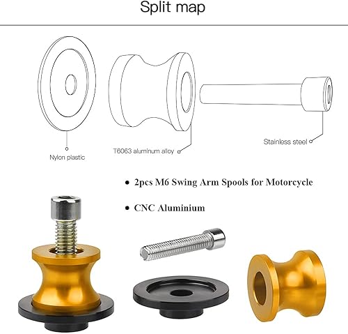 Miniatura 4 de 2 unids 6MM M6 X1.5 Motocicleta Swing Arm Sliders Carretes CNC Swing Arm Stand Tornillo para Yamaha YZF R1 R3 R6 R25 R1000 (dorado)