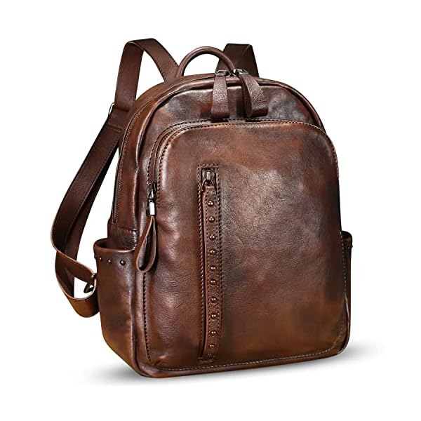 LRTO-Genuine-Leather-Backpack-Purse-for-Women-Vintage-Casual-Daypack-College-Bag-Handmade-Cowhide-Western-Rivets-Rucksack-Coffee LRTO Genuine Leather Backpack Purse for Women Vintage Casual Daypack College Bag Handmade Cowhide Western Rivets Rucksack (Coffee)