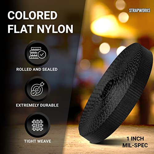 Strapworks Colored Flat Nylon Webbing - Strap For Arts And Crafts, Dog Leashes, Outdoor Activities - 1 Inch X 10 Yards, White #TOP1