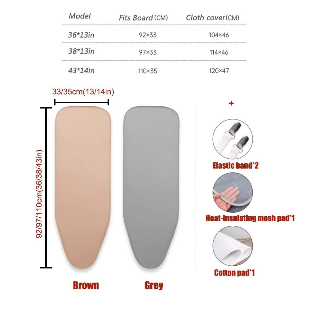 ZJIEX Fodera per ASSE da Stiro Marrone, Copertura ASSE da Stiro di Ricambio, Coperture per Cuscinetti in Fibra Extra Spessa, Coperture Resistenti al Calore (Color : Brown, Size : 43x14in(110x35cm))