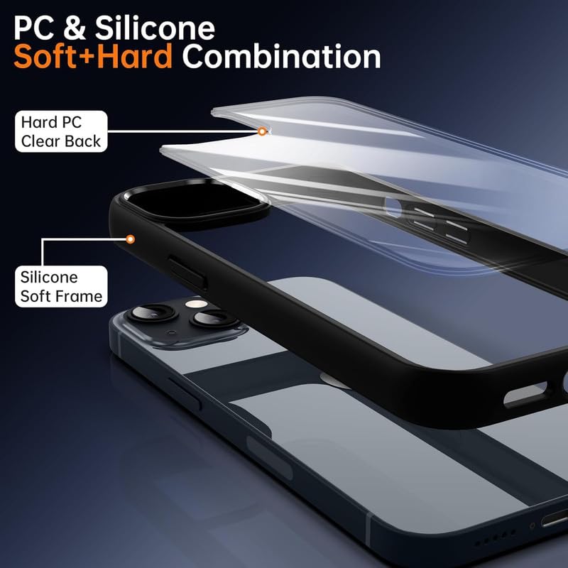 Image of COVERLY Clear Back Cover Case for iPhone 12 Pro, Black Hybrid TPU Polycarbonate, Anti-Shock Protection,Scratch Resistant,Camera & Full Body Protection,Wireless Charging