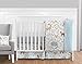 Blue, Grey and White Woodland Deer Fox Bear Animal Toile Girl or Boy Baby Bedding 11 Piece Crib Set Without Bumper