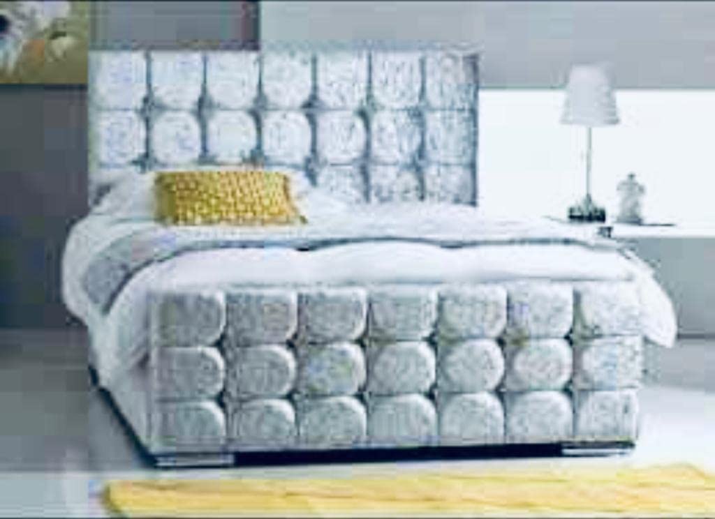 luxisleepltd Bed Frame,Cubes in Crushed velvet Fabric 3ft,4ft6,5ft,with Crystal Buttons (Silver Crushed Velvet, Single 3ft/91cm)