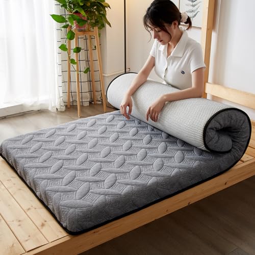 LDLCYCN Grey/5cm,120x180cm, Colchón De Futón De Látex Almohadilla De Suelo Tradicional con Banda Elástica Cubierta De Almohadilla Acolchada 5 Cm / 9 Cm De Grosor Almohadilla para Dormitorio