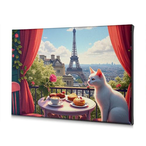 Toile décorative style shabby chic chat tour Eiffel 30x40 cm cadeau idéal crémaillère